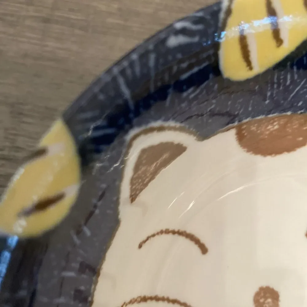 Japanese Porcelain Rice Bowl Blue Cute Kitty Cat Soup Ramen Made in Japan 6”